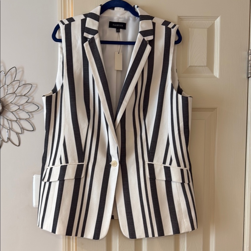 Talbots Cotton Black and White Striped Blazer Vest